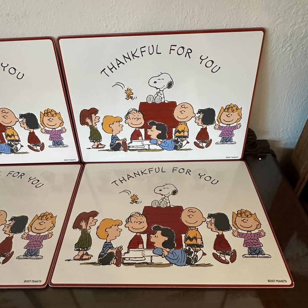 Pottery Barn Kids Peanuts Thanksgiving Placemats Set of 4 Snoopy Charlie Brown - Picture 3 of 5